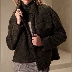 Banana Republic Olive Green Sherpa Trucker Jacket Coat Size XXSmall Petite